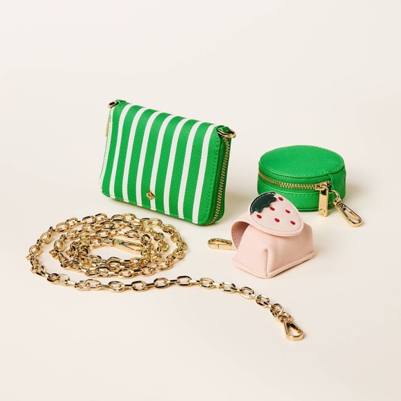 Kate Spade for Target Handbags - Striped Green Crossbody Pouch Set with Gold Chain